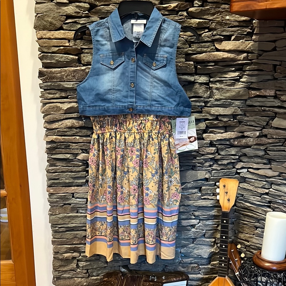 New-Denim and Floral Dress for Girls